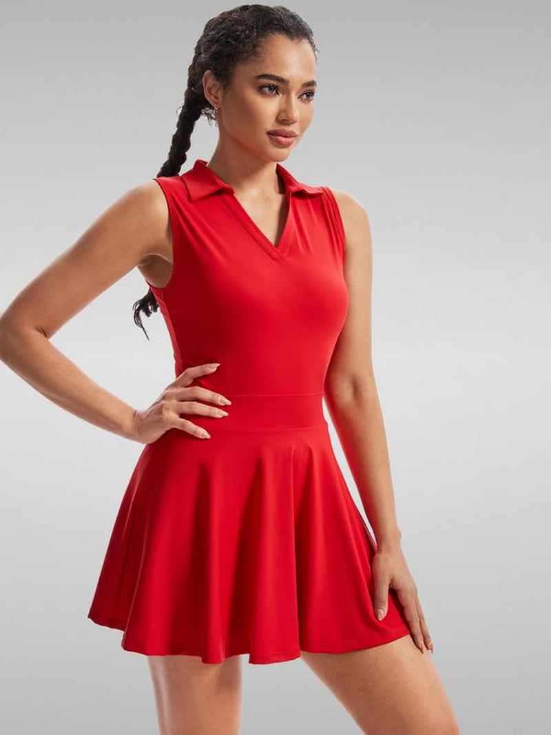 Women'S Sporty Cute Golf & Tennis Dress – Sleeveless Collared Athletic Dress with Built-In Shorts & Pockets – 2-Piece Workout Set for Gym, Exercise, Casual Summer & Outdoor，Trendy Activewear