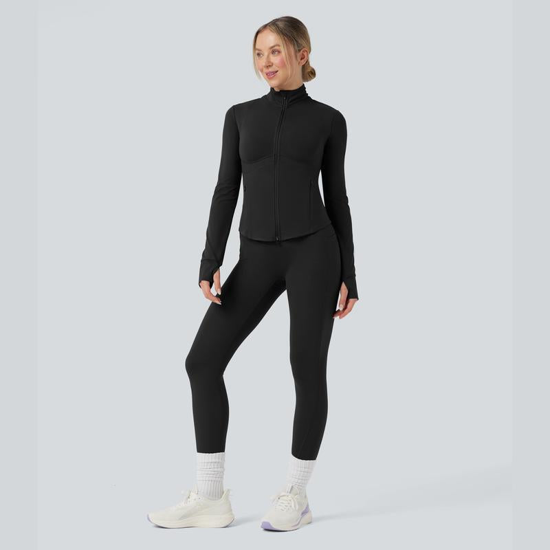 Halara 2-Piece Ultrasculpt Mock Neck Push-Up Long Sleeve Thumb Hole Yoga Jacket with Pockets & Ultrasculpt High Waisted Tummy Control Pocket Shaping Training Leggings Set