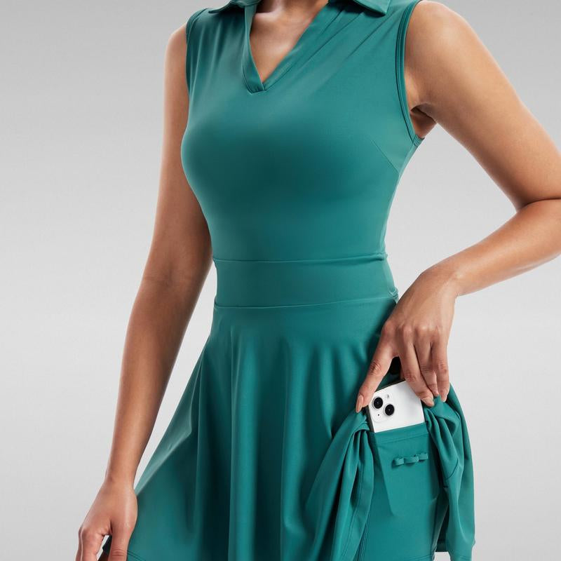 Women'S Sporty Cute Golf & Tennis Dress – Sleeveless Collared Athletic Dress with Built-In Shorts & Pockets – 2-Piece Workout Set for Gym, Exercise, Casual Summer & Outdoor，Trendy Activewear