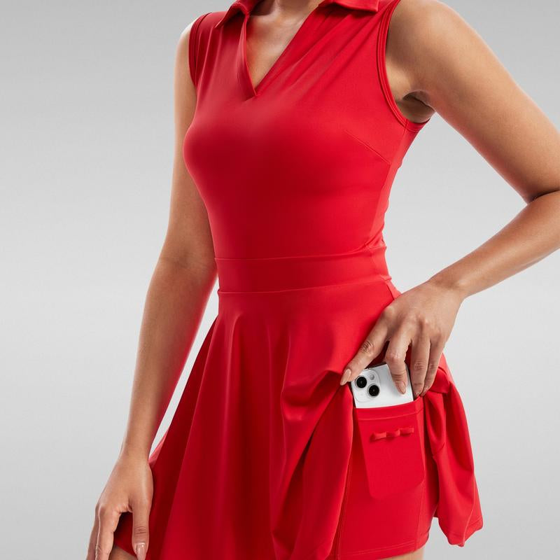 Women'S Sporty Cute Golf & Tennis Dress – Sleeveless Collared Athletic Dress with Built-In Shorts & Pockets – 2-Piece Workout Set for Gym, Exercise, Casual Summer & Outdoor，Trendy Activewear