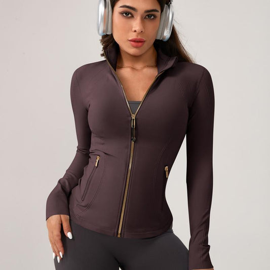 Women'S Fall Bbl Jacket Solid Color Zipper Sports Pocketjacket with Gold Zipper Yoga Tennis Workout Top Gymexercise Apparel Pickleball Clothing Fitness Athleticouterwear Womenswear Coats Gamis Basic Long Sleeve Long Sleeve Minimalist