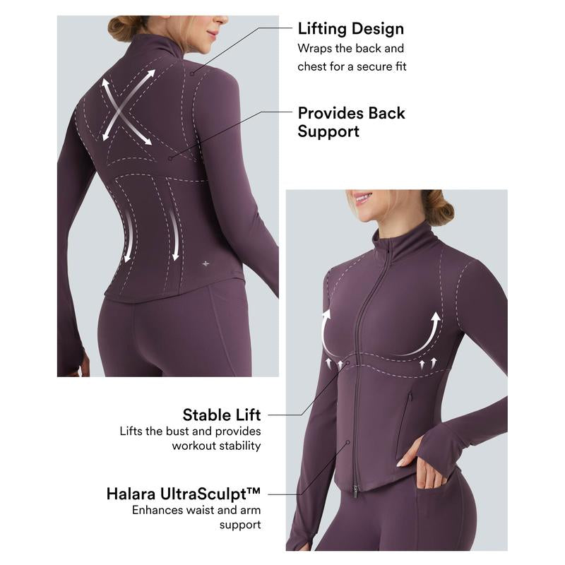 Halara 2-Piece Ultrasculpt Mock Neck Push-Up Long Sleeve Thumb Hole Yoga Jacket with Pockets & Ultrasculpt High Waisted Tummy Control Pocket Shaping Training Leggings Set