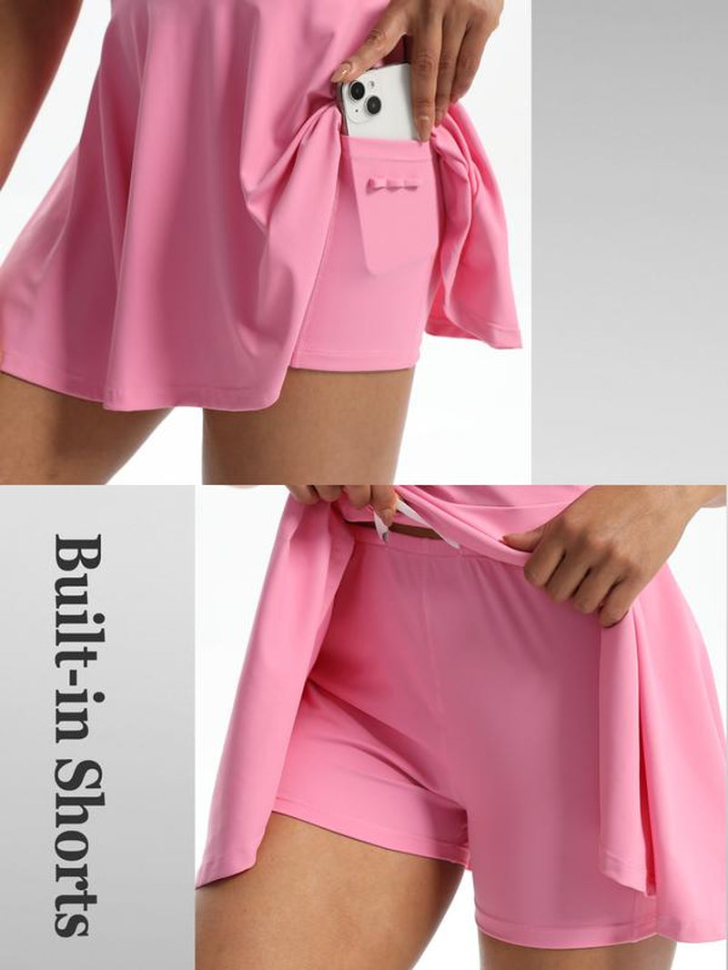 Women'S Sporty Cute Golf & Tennis Dress – Sleeveless Collared Athletic Dress with Built-In Shorts & Pockets – 2-Piece Workout Set for Gym, Exercise, Casual Summer & Outdoor，Trendy Activewear