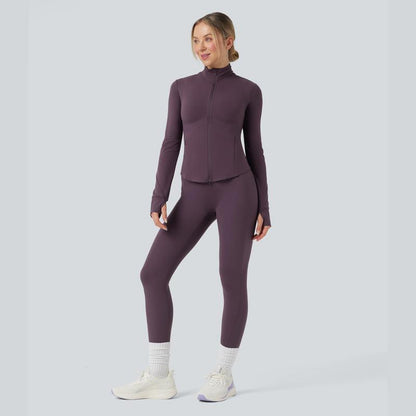 Halara 2-Piece Ultrasculpt Mock Neck Push-Up Long Sleeve Thumb Hole Yoga Jacket with Pockets & Ultrasculpt High Waisted Tummy Control Pocket Shaping Training Leggings Set
