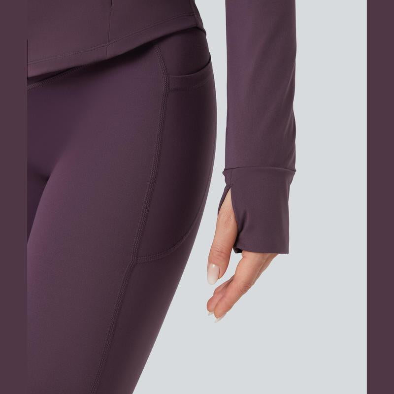 Halara 2-Piece Ultrasculpt Mock Neck Push-Up Long Sleeve Thumb Hole Yoga Jacket with Pockets & Ultrasculpt High Waisted Tummy Control Pocket Shaping Training Leggings Set