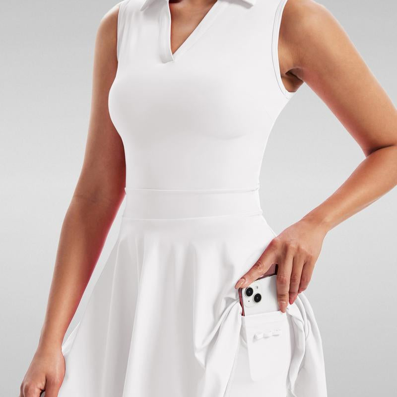 Women'S Sporty Cute Golf & Tennis Dress – Sleeveless Collared Athletic Dress with Built-In Shorts & Pockets – 2-Piece Workout Set for Gym, Exercise, Casual Summer & Outdoor，Trendy Activewear