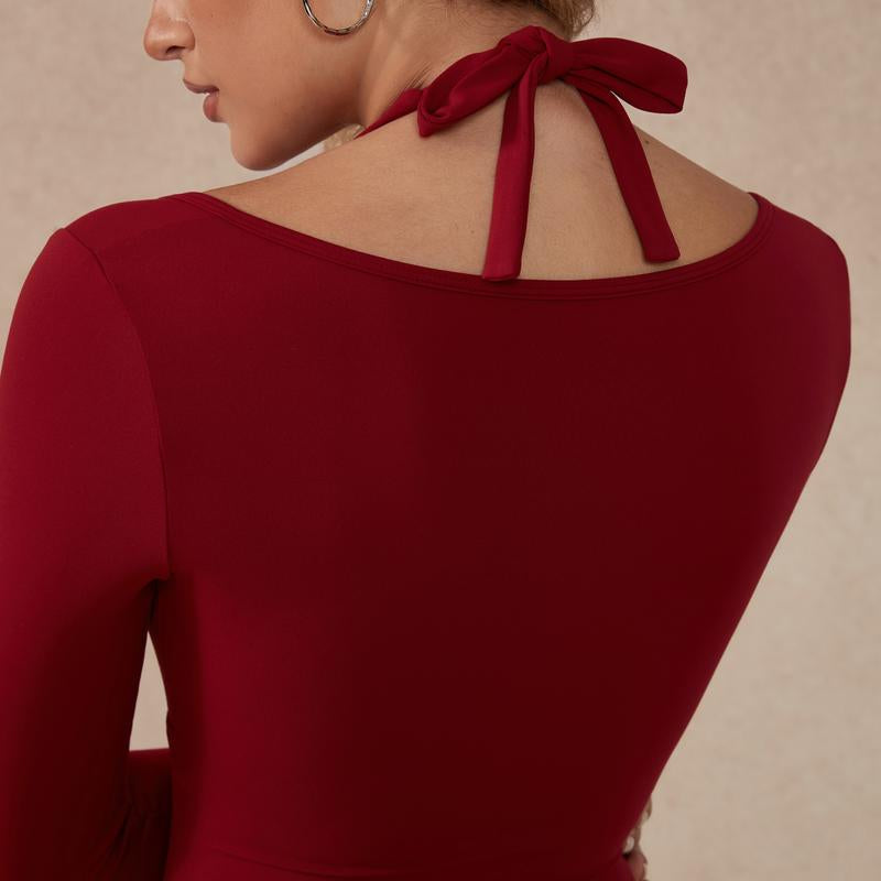 Timeoff Women'S Long-Sleeve Lace-Trim Halter Jumpsuit, Deep V-Neck & Flared Pant Hem, Solves Stylish Support & Flexible Fit Need for Yoga, Dance Workouts & Fashion-Forward Fitness Sessions,Jumpsuit Women