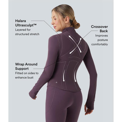 Halara 2-Piece Ultrasculpt Mock Neck Push-Up Long Sleeve Thumb Hole Yoga Jacket with Pockets & Ultrasculpt High Waisted Tummy Control Pocket Shaping Training Leggings Set